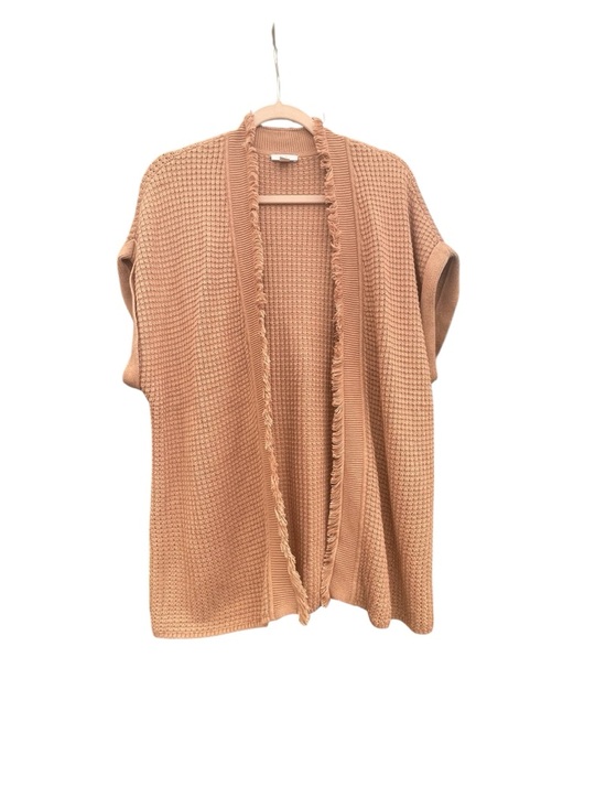 J. Jill Sweaters - J. Jill Brown Fringe-Trim Waffle Knit Sleeveless Open Front Cotton Cardigan Sz M